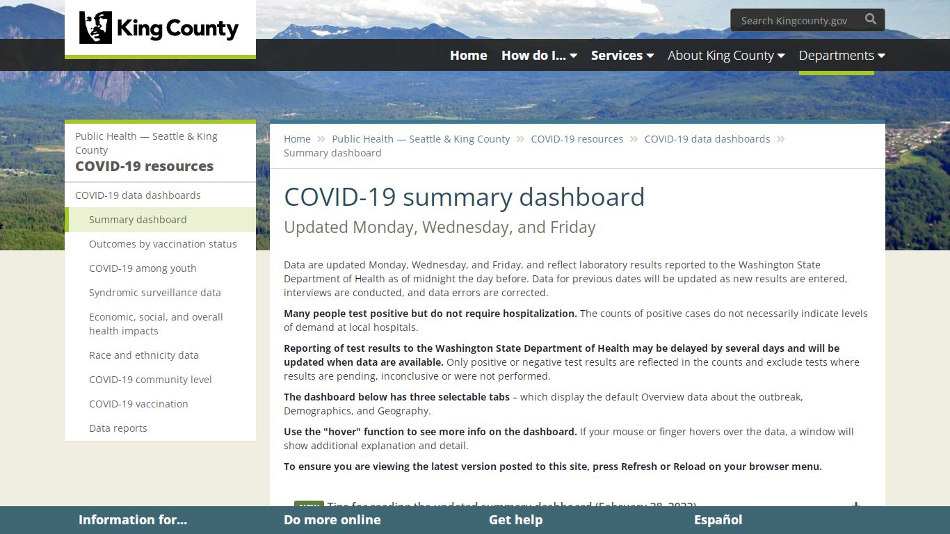 COVID-19 summary dashboard - King County - King County, Washington